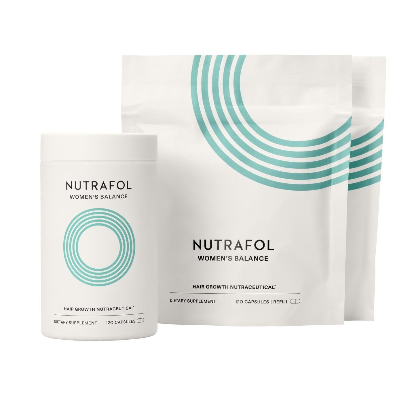 Two Nutrafol Women's Balance hair growth nutritional supplement packages on a white background