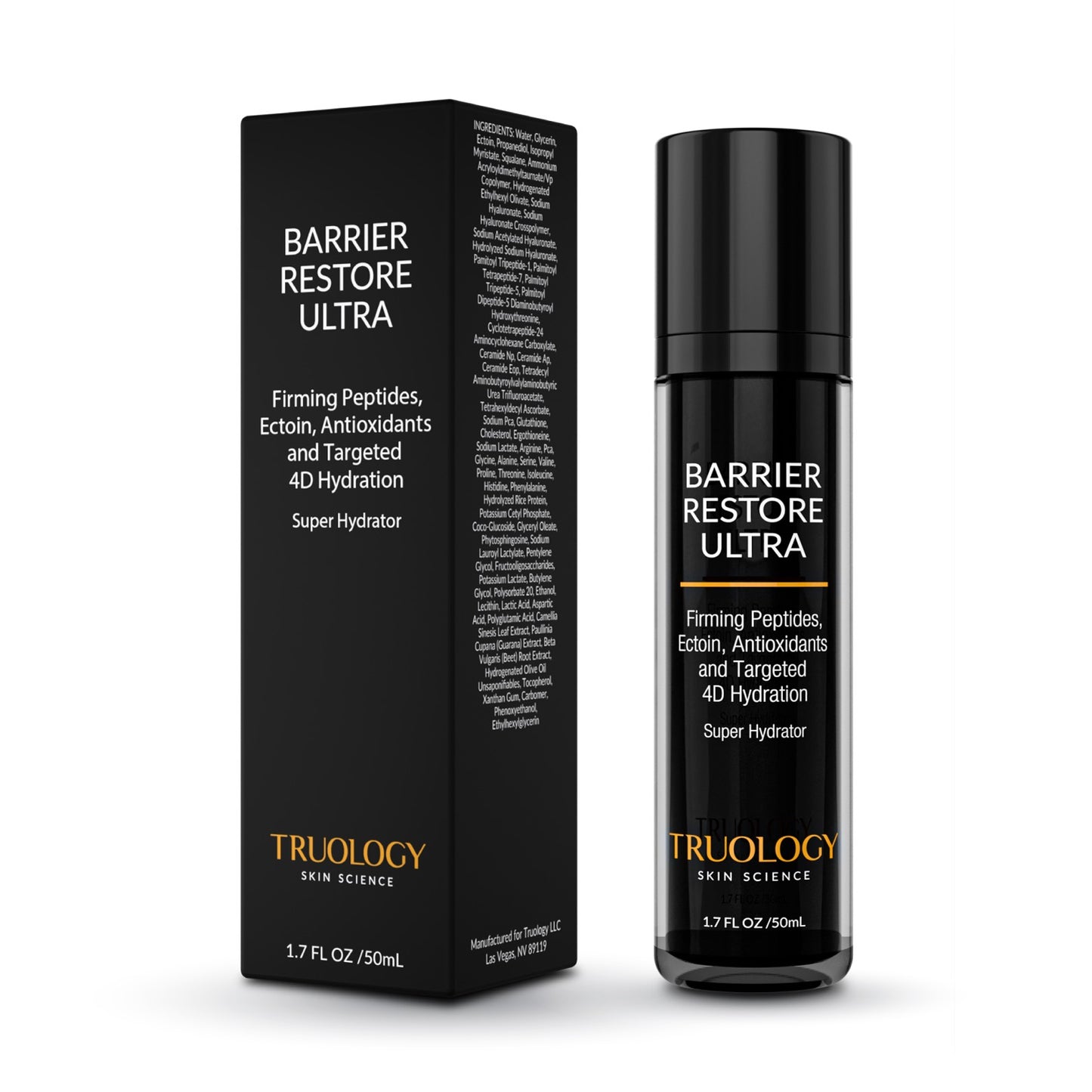 Truology Barrier Restore Ultra skincare product and packaging on a white background