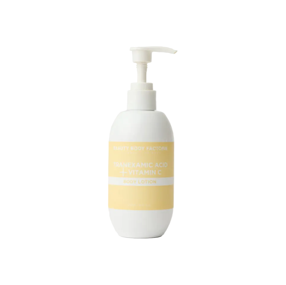 KrX Aesthetics Body Factorie Tranexamic Acid + Vitamin C Body Lotion on white background