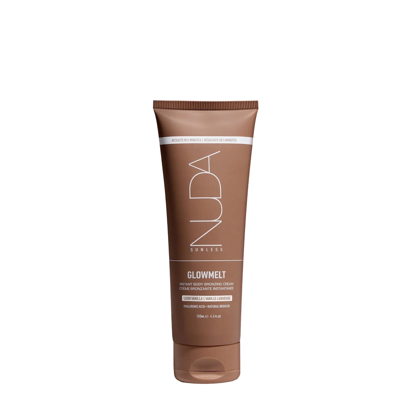 Nuda Glowmelt self tanning lotion on white background