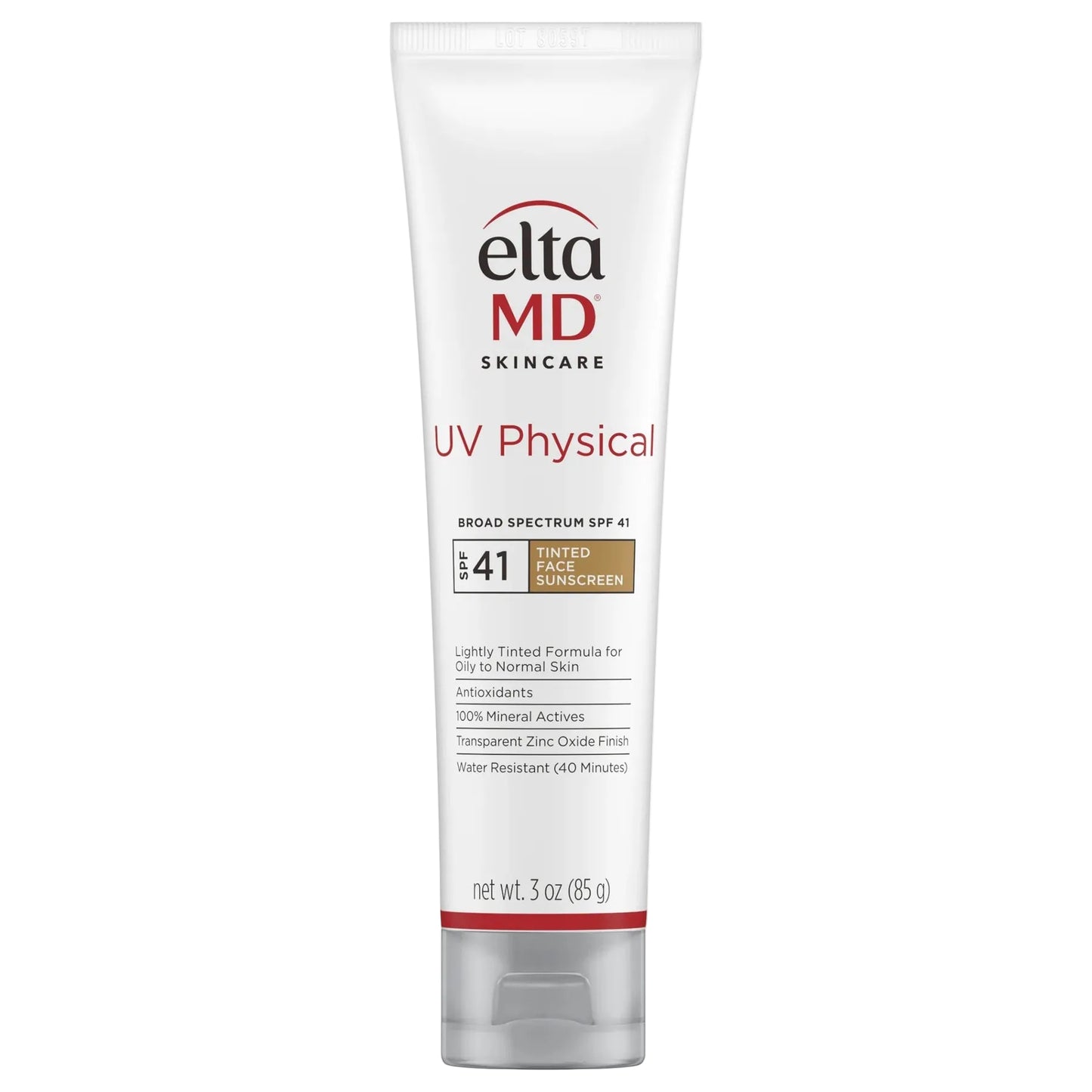 EltaMD UV Physical Broad-Spectrum SPF 41 Tinted - white bottle with silver cap on white background
