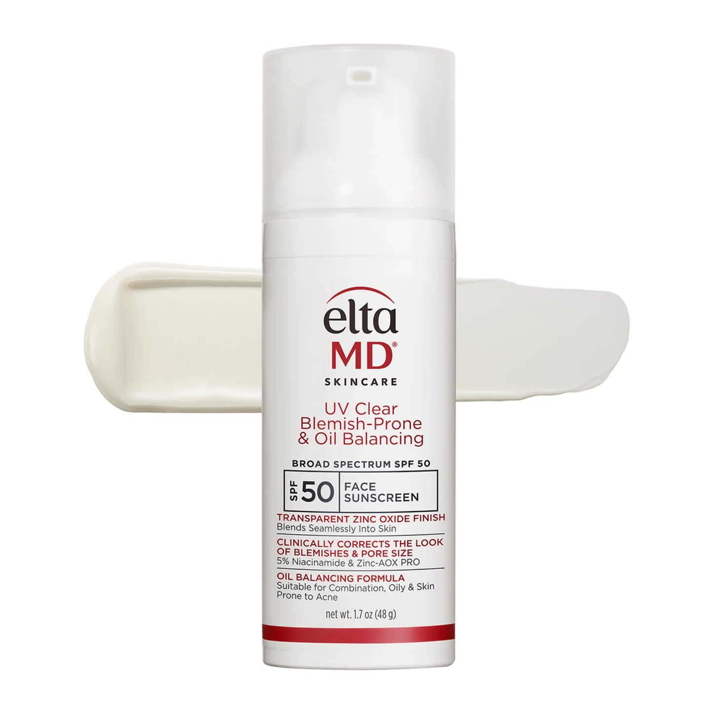 EltaMD UV Clear Blemish-Prone & Oil Balancing SPF 50 on white background
