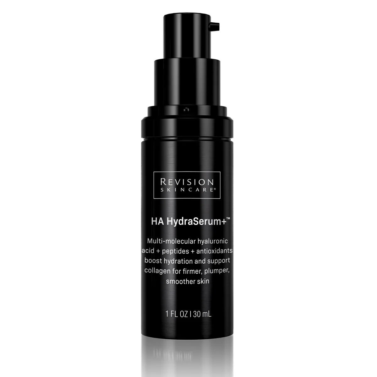Black skincare serum bottle with 'Revision Skincare' branding on a white background