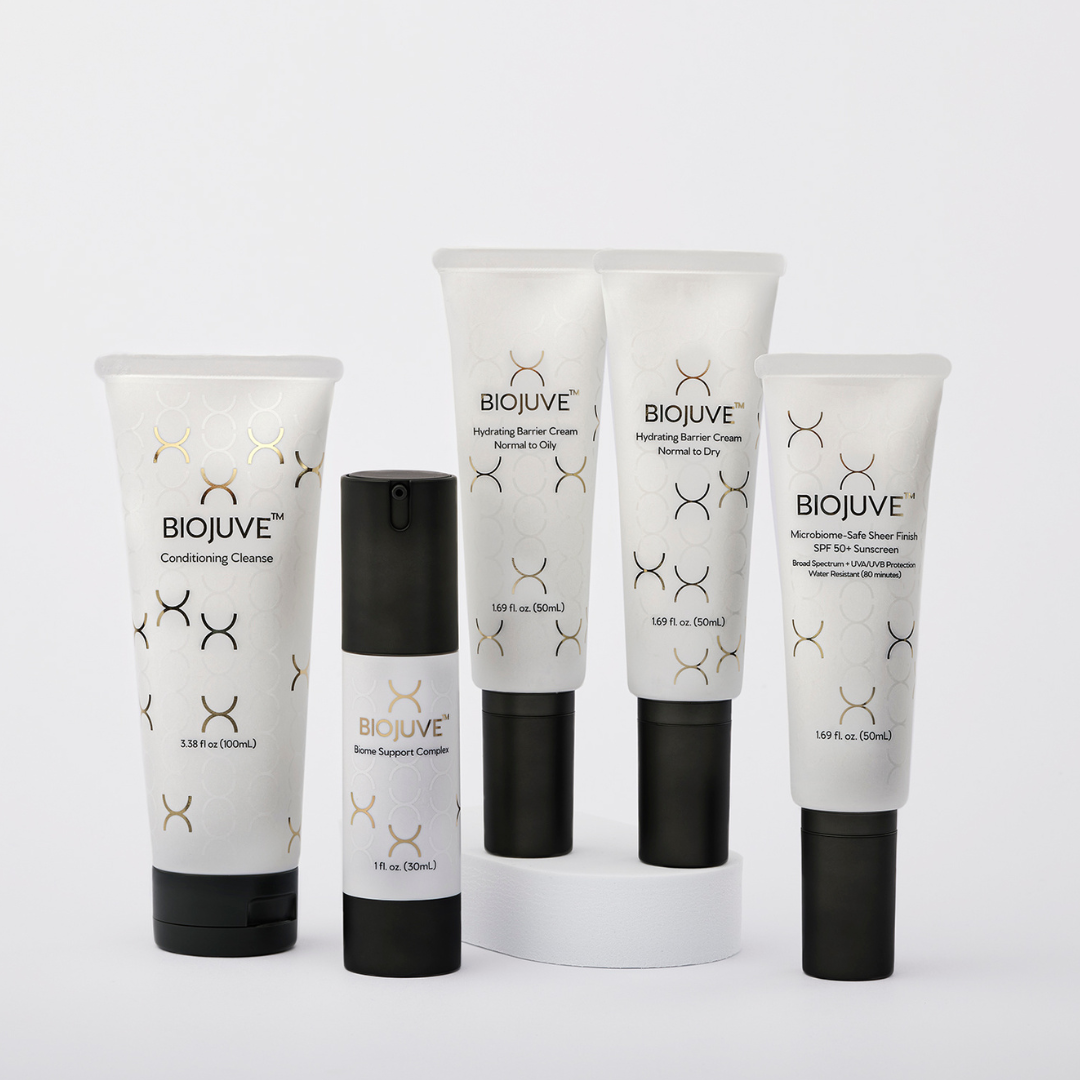 Set of BIOJUVE skincare products on a white background