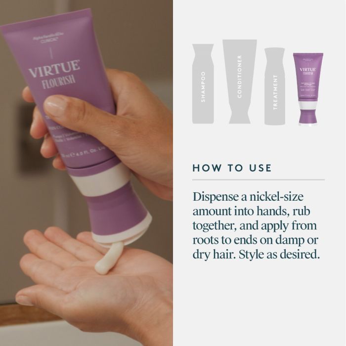 Purple hair care product with application instructions on a white background