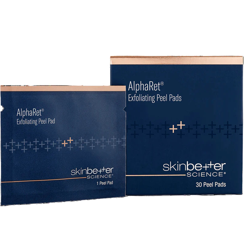 Two packages of AlphaRet Exfoliating Peel Pads by skinbetter science on a white background