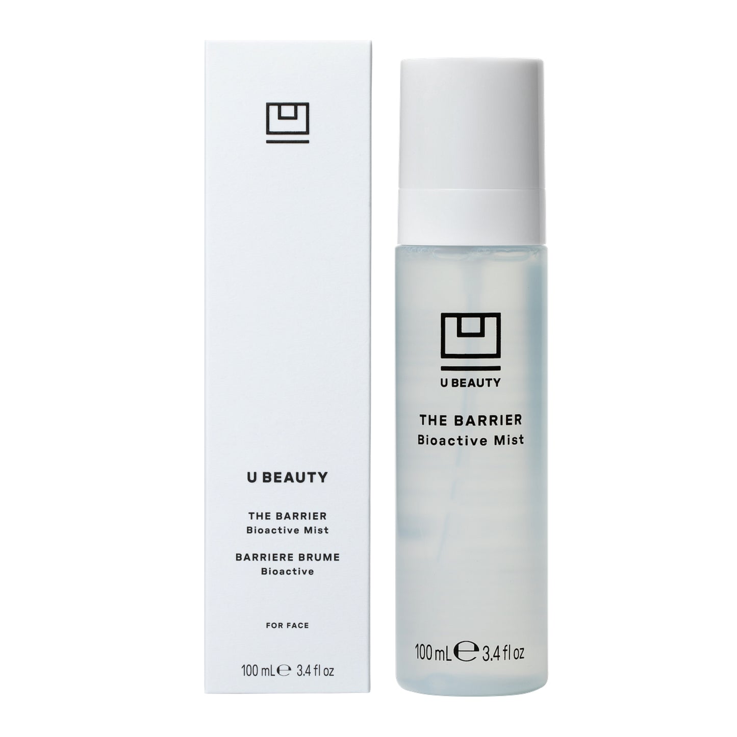 U Beauty The Barrier Bioactive Mist bottle and packaging on a white background