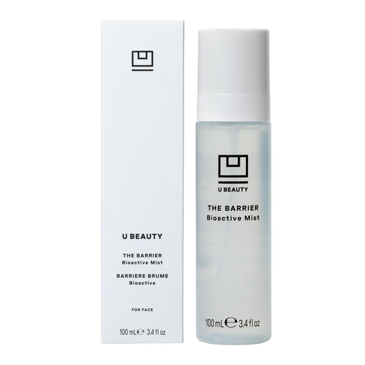 U Beauty The Barrier Bioactive Mist bottle and packaging on a white background