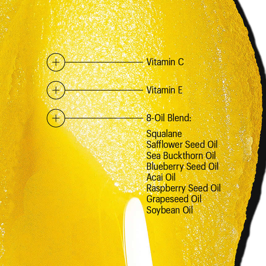 Yellow textured surface with labeled ingredients on a white background