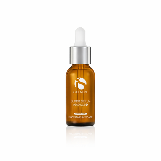 IS Clinical Super Serum Advance bottle with dropper on a white background