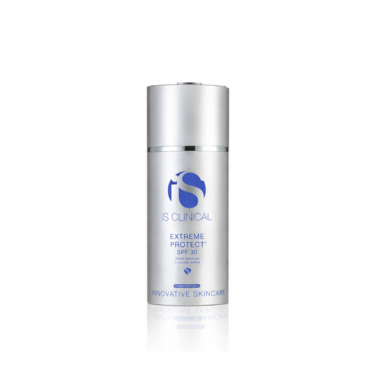 Skincare bottle labeled 'iS Clinical' on a white background