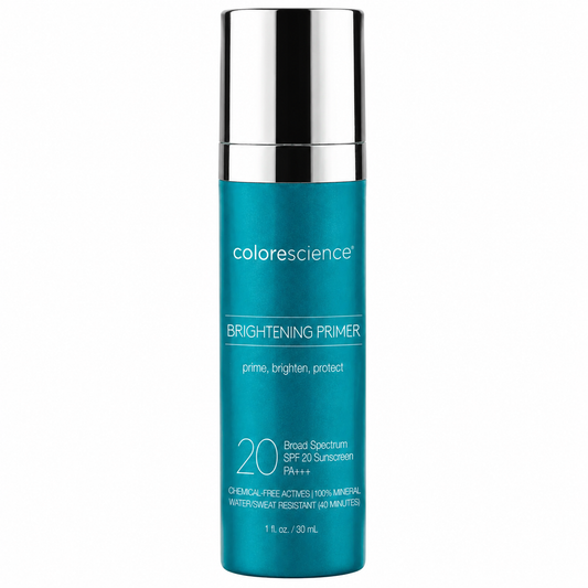 Colorescience Brightening Primer bottle on a white background