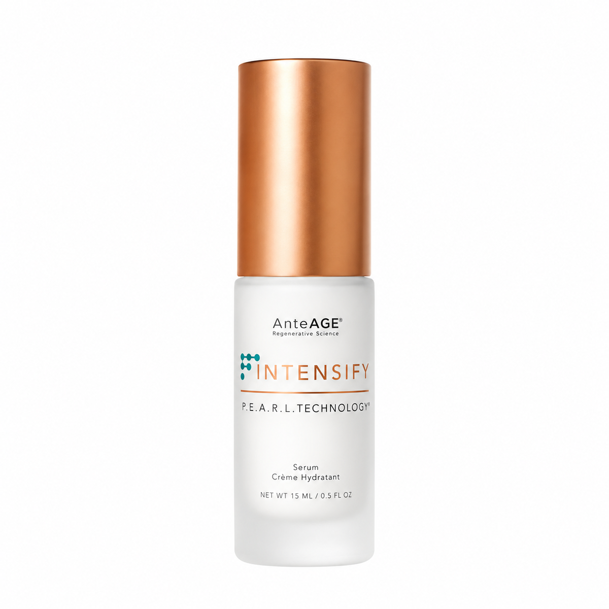 AnteAGE Intensify Serum bottle with a gold lid on white background