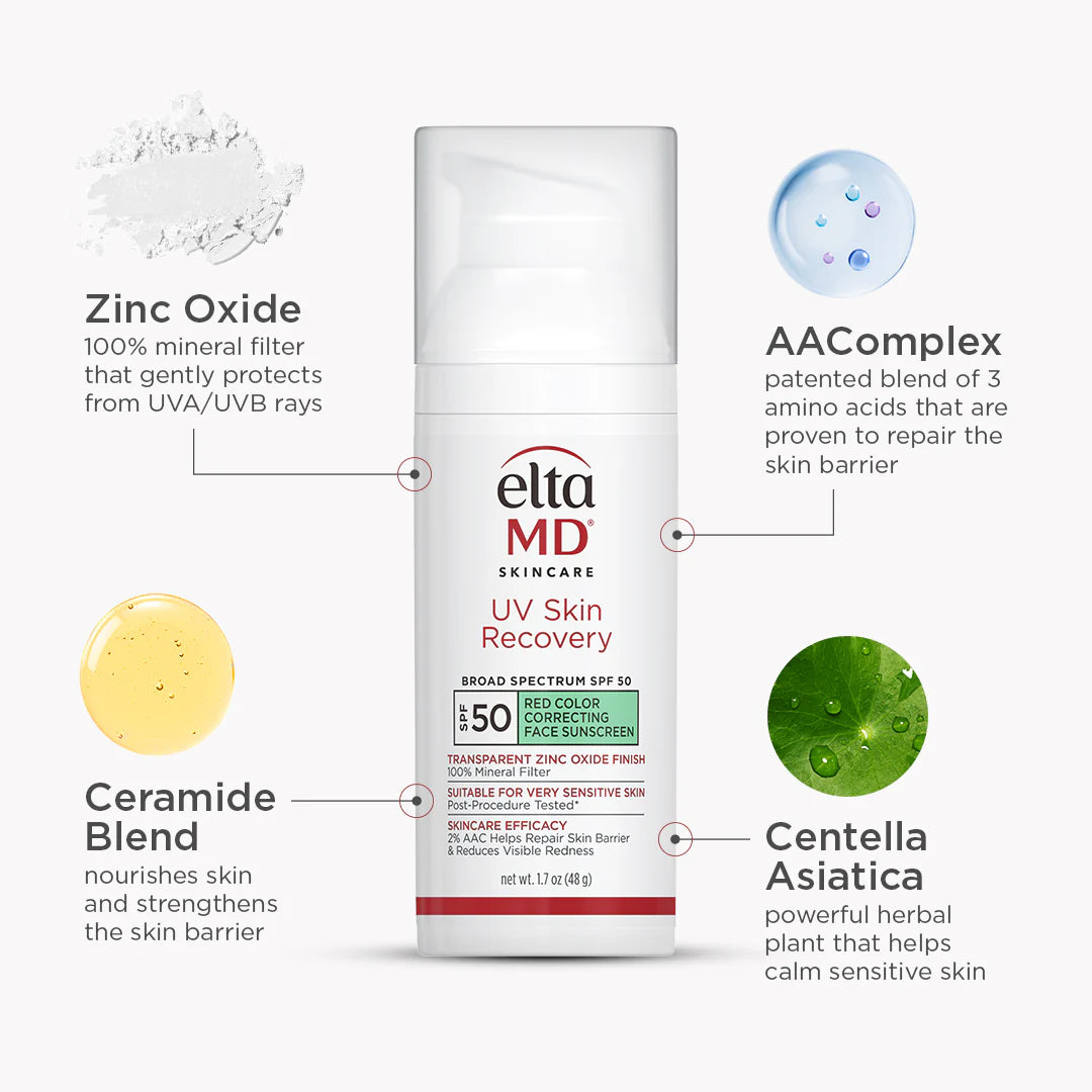 EltaMD UV Skin Recovery Red Color Correcting Green Tint Broad Spectrum SPF 50 Tinted Sunscreen EltaMD