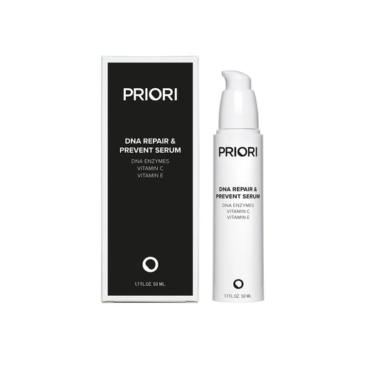 Priori DNA repair serum with packaging on a white background