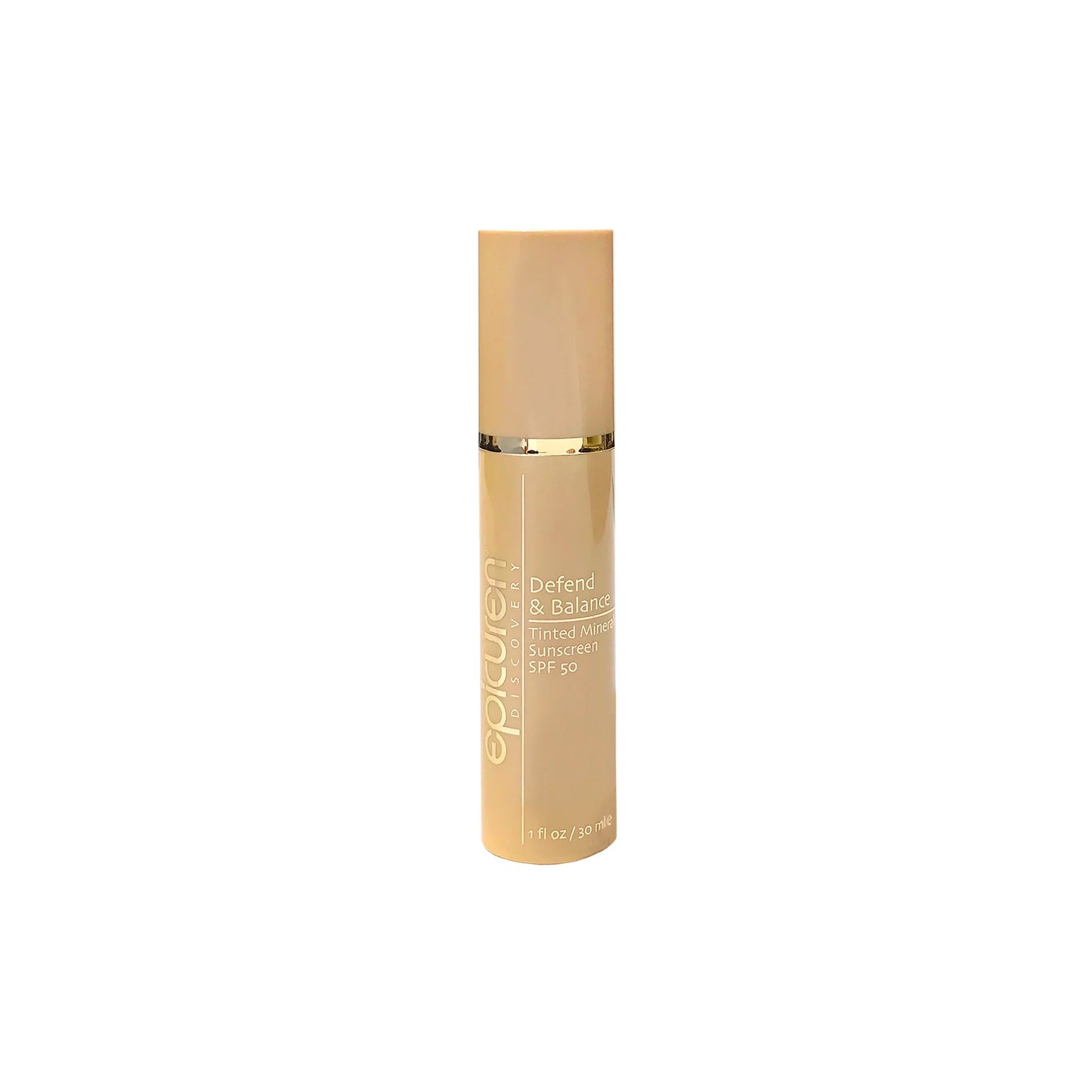 Epicuren Discovery Defend & Balance Tinted Mineral Sunscreen SPF 50 on white background