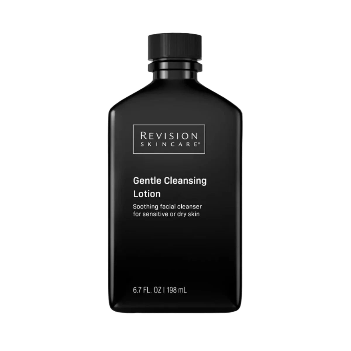 Black bottle of Revision Skincare Gentle Cleansing Lotion on a white background