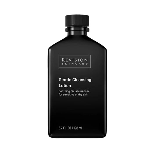 Black bottle of Revision Skincare Gentle Cleansing Lotion on a white background