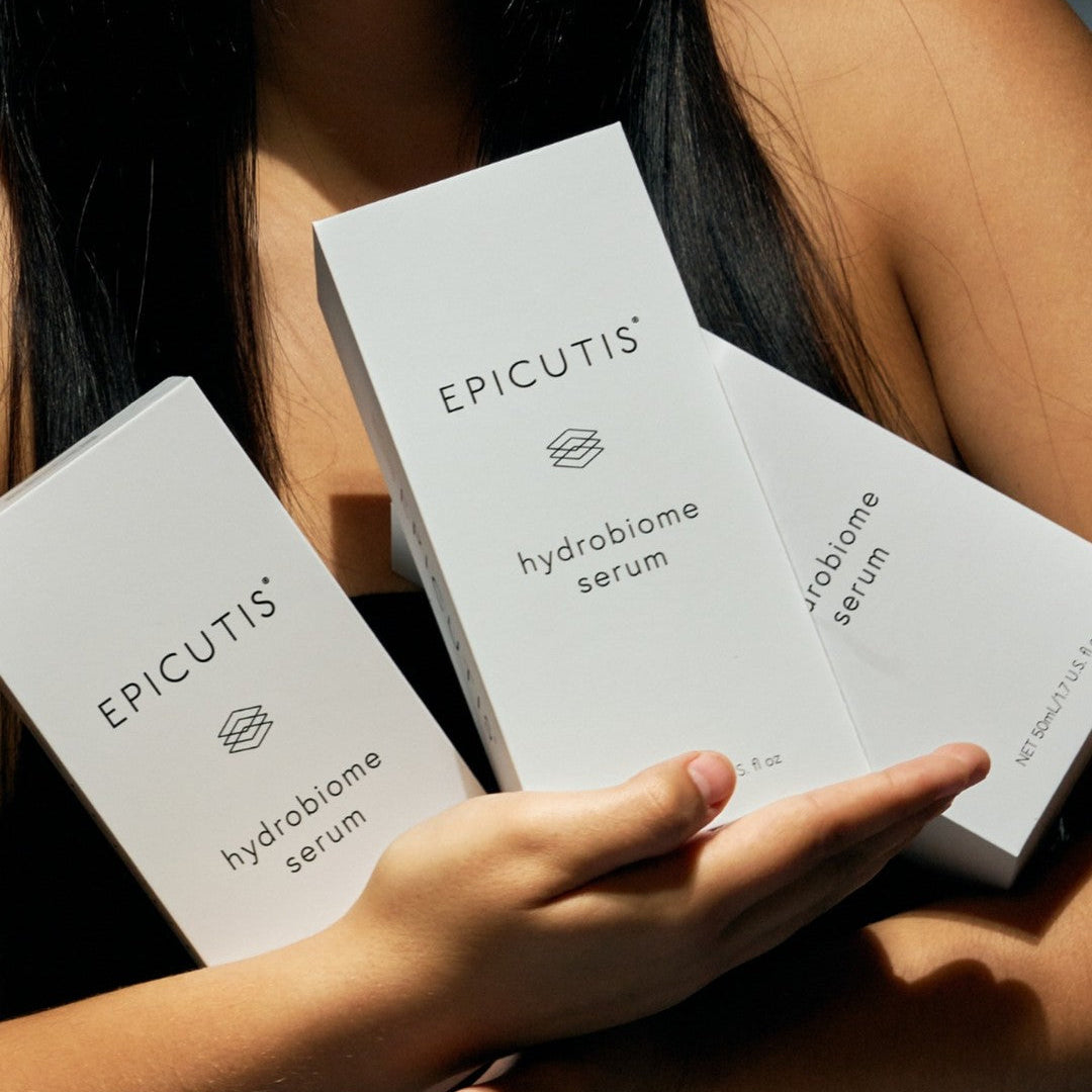 Person holding boxes of Epicutis hydrobiome serum