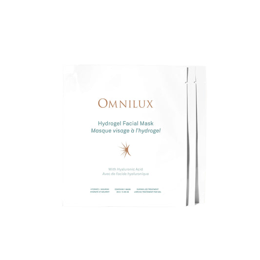 Omnilux Hydrogel Facial Masks packaging on a white background