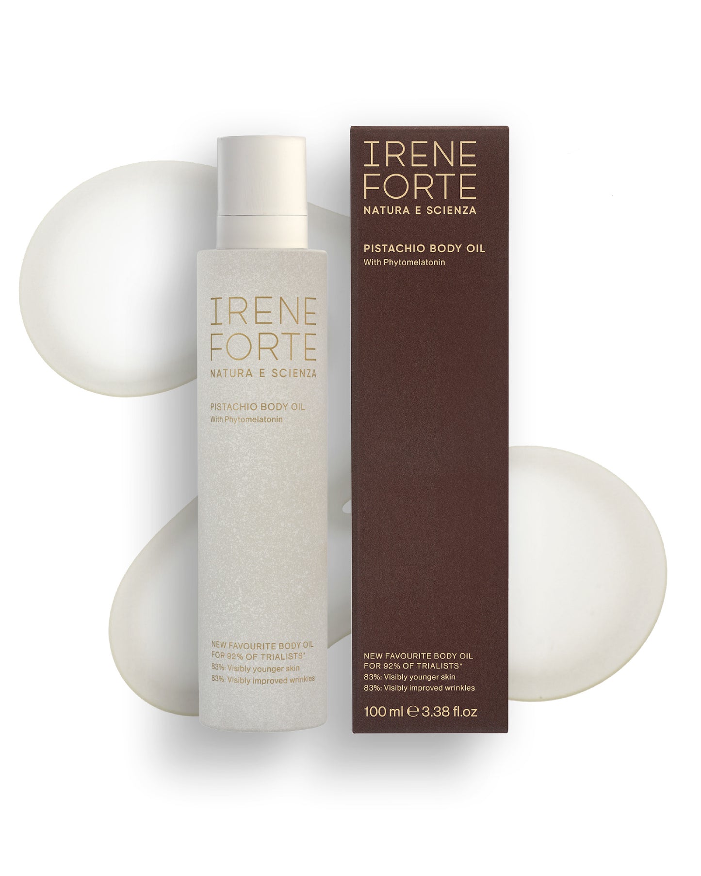 Irene Forte Skincare Pistachio Body Oil package on white background