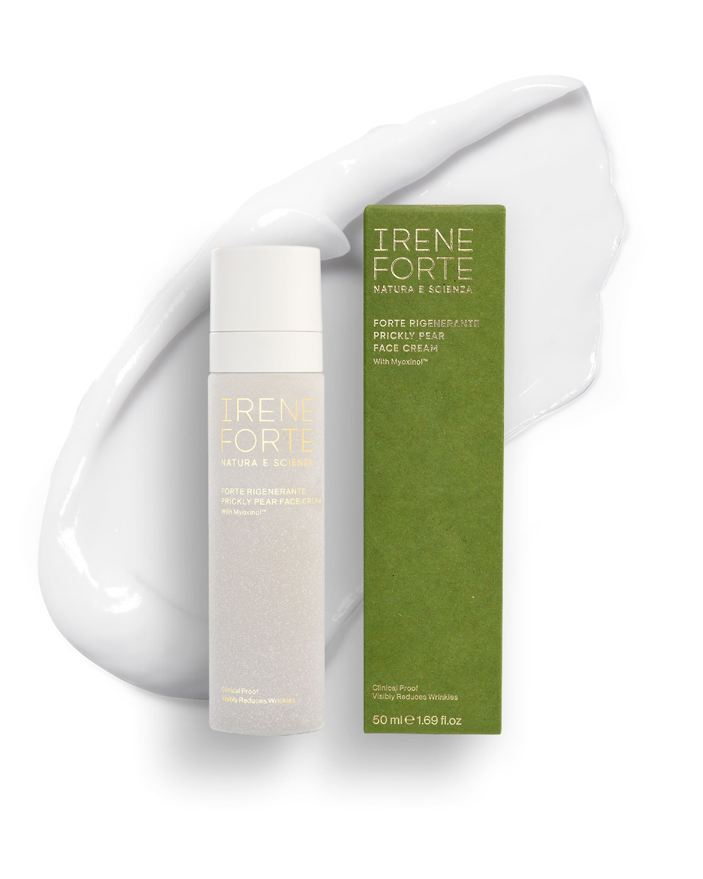 Irene Forte Prickly Pear Face Cream with Myoxinol skincare package on white background