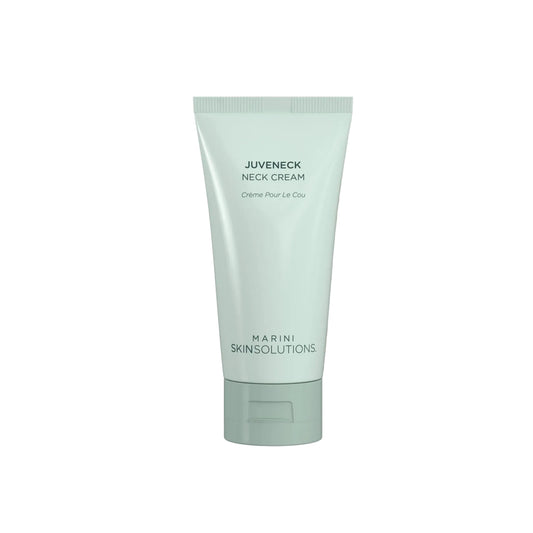 Tube of Juveneck Neck Cream by Marini Skinsolutions on a light gray background