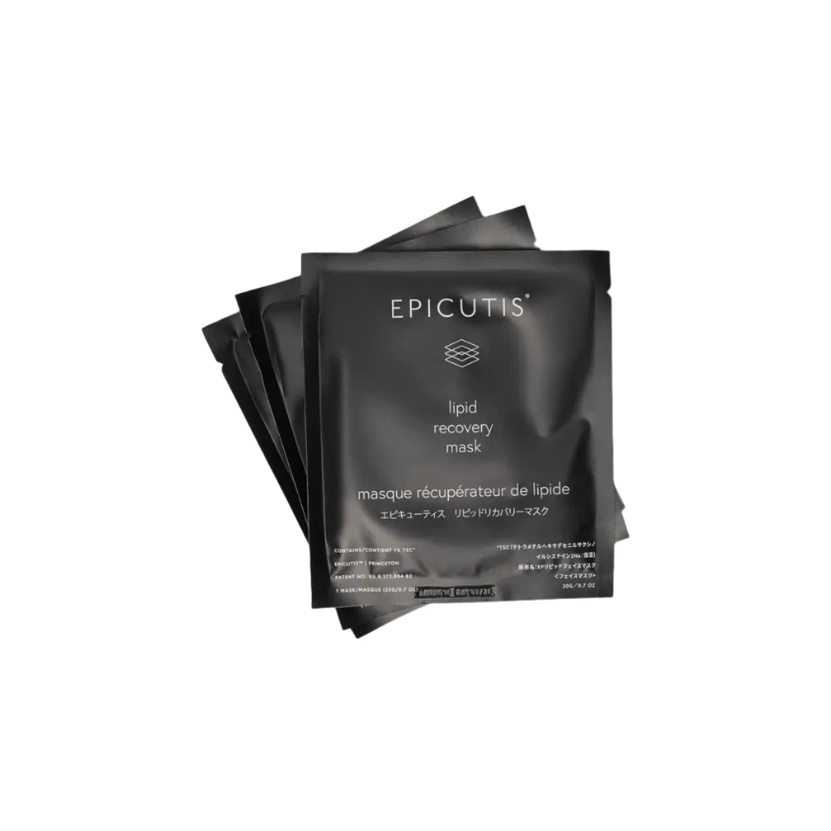 Epicutis lipid recovery mask packaging on a white background