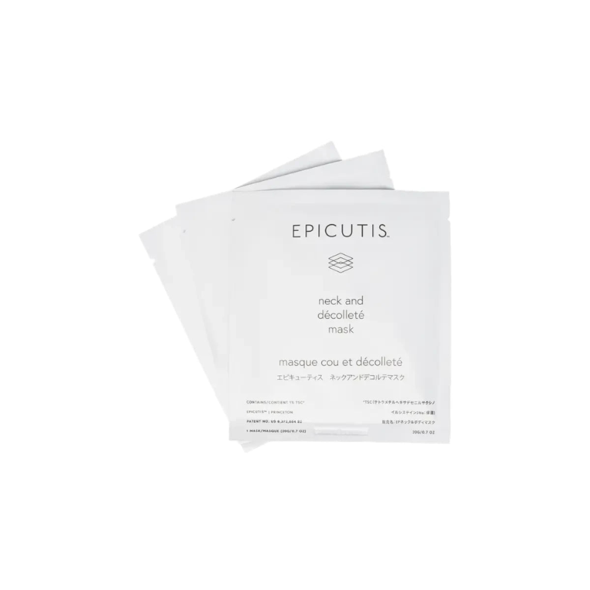Epicutis neck and décolleté mask packaging on a white background