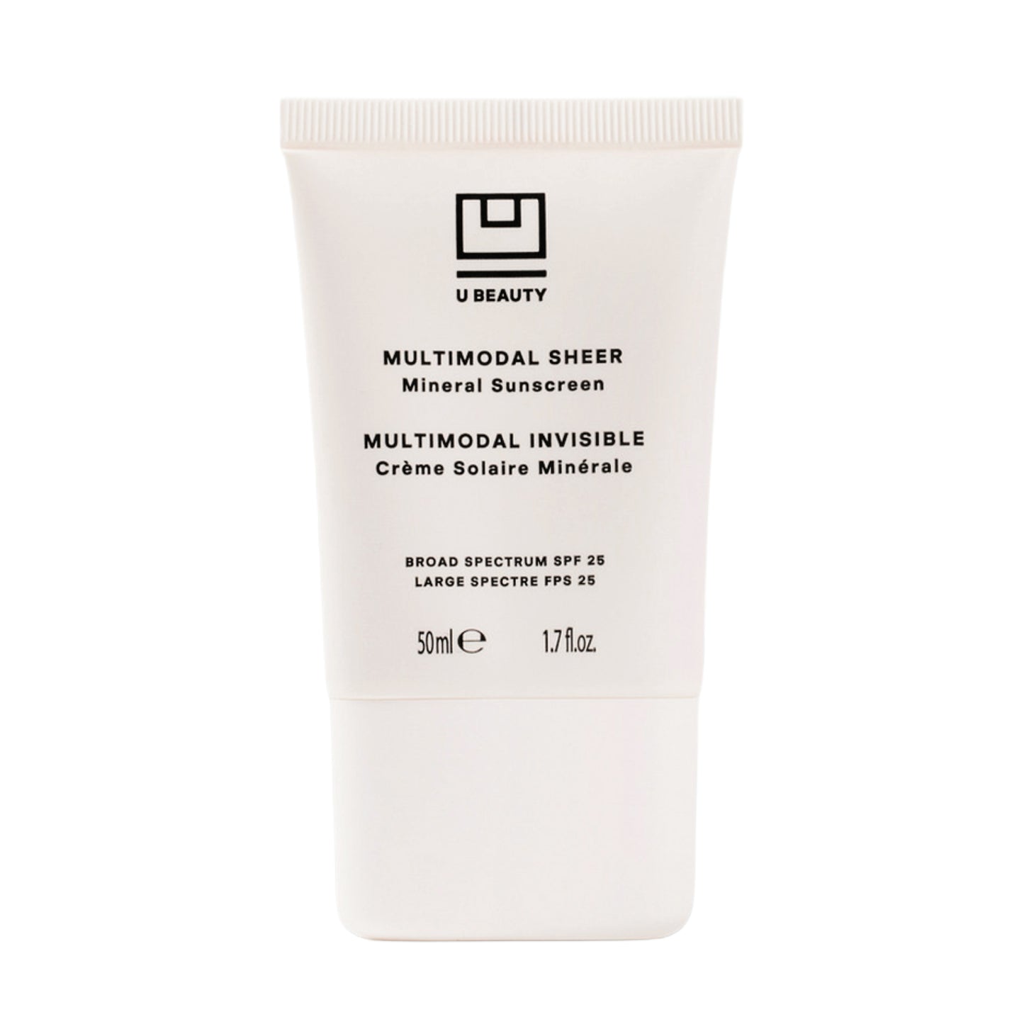 U Beauty Multimodal Sheer Mineral Sunscreen Broad Spectrum SPF 25 on white background