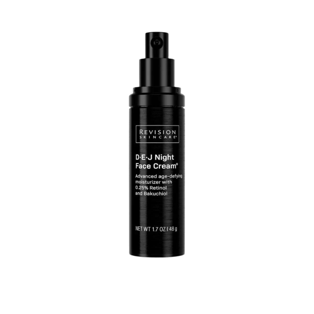 Black bottle of Revision skincare D-E-J Night Face Cream on a white background