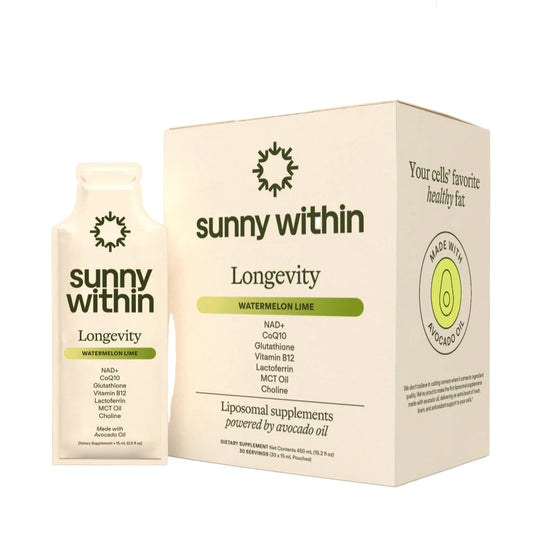 Sunny Within longevity supplement packaging on a white background