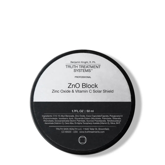 Zinc oxide block with Truth Treatment Systems branding on a white background