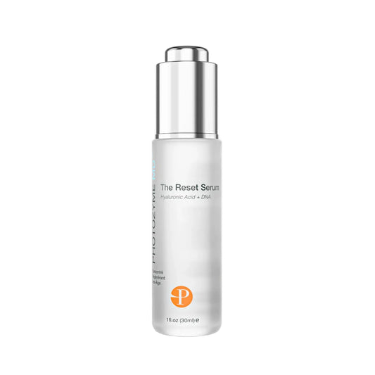 Photozyme MD The Reset Serum Hyaluronic Acid + DNA on white background with silver lid