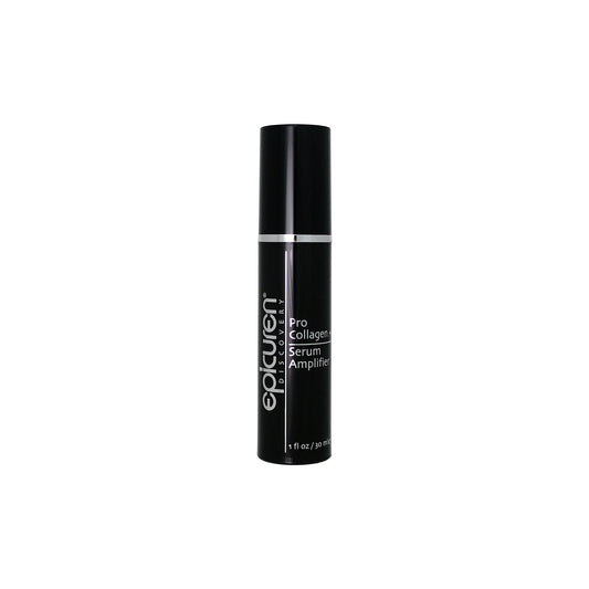 Black serum bottle with 'epicuren' branding on a white background