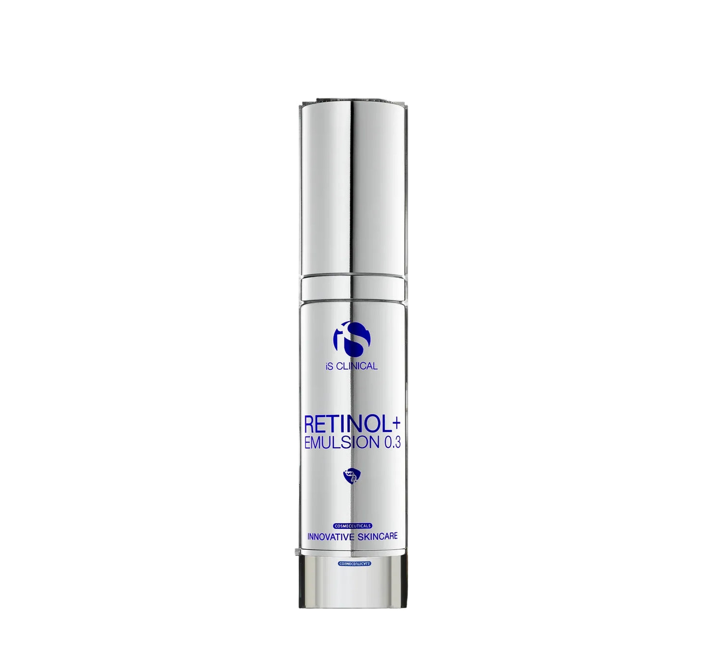 Skincare bottle labeled 'Retinol+ Emulsion 0.3' on a white background