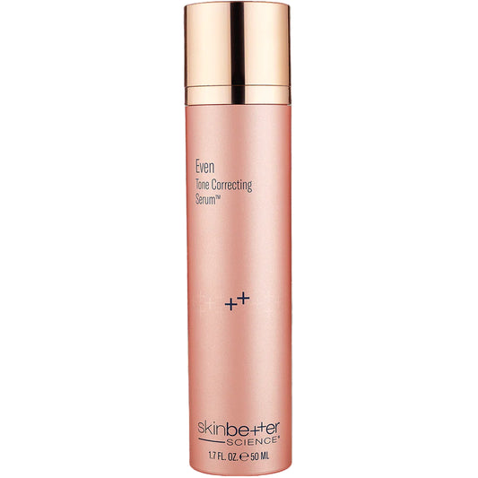 Skincare serum bottle with rose gold cap and body on a white background