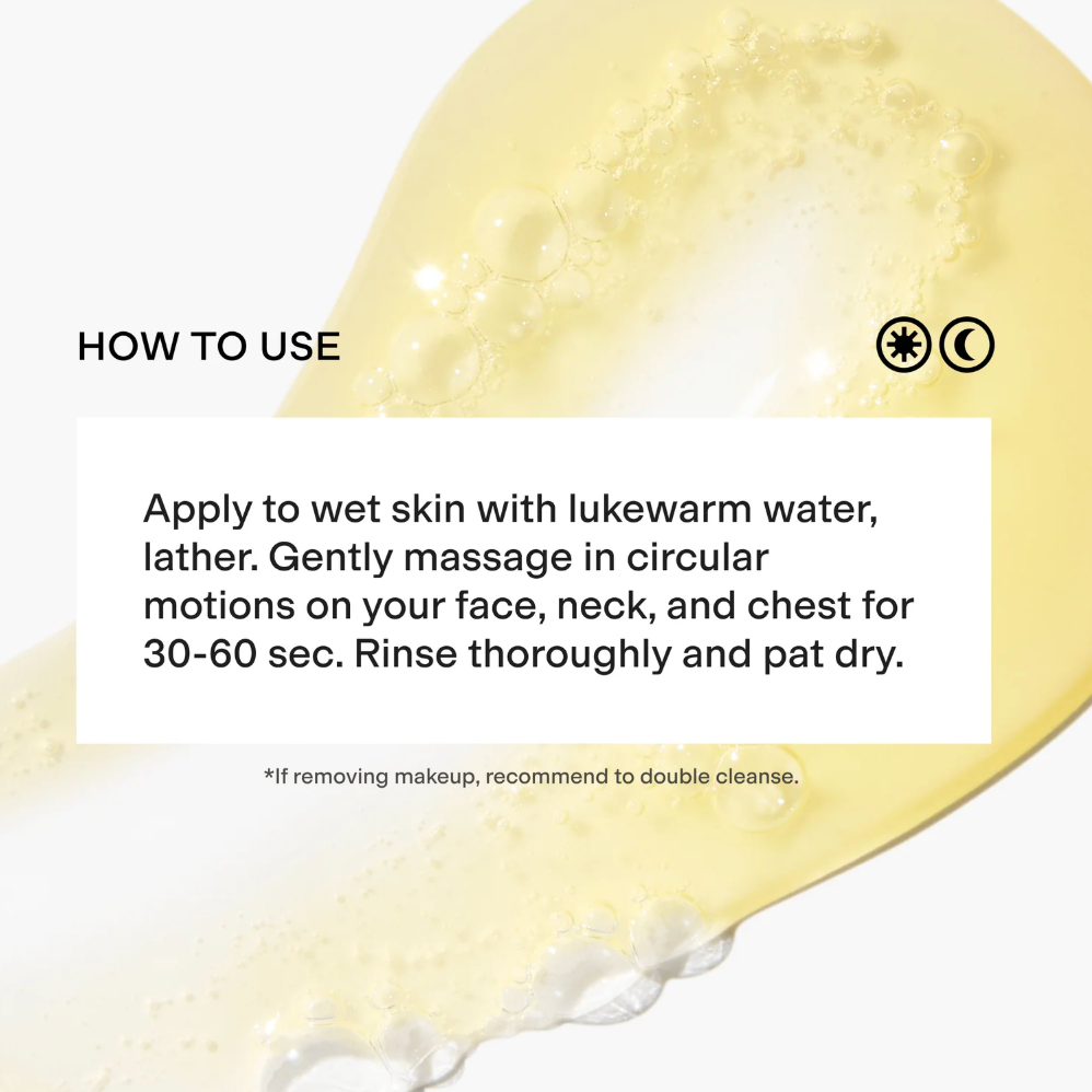 Instructions for using a skincare product with a close-up of the product and text overlay.