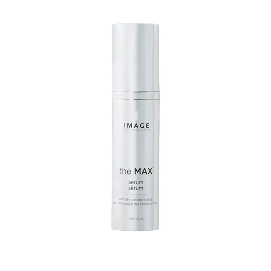 Skincare serum bottle labeled 'the MAX serum' by IMAGE Skincare on a white background