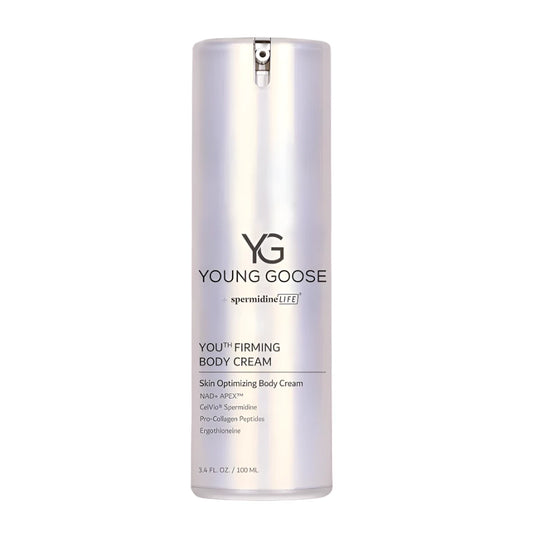 Young Goose firming body cream bottle on a white background