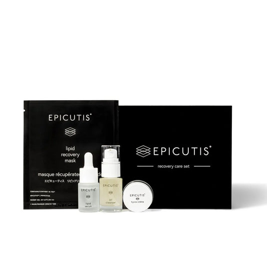 Epicutis skincare recovery care set with products and packaging on a white background