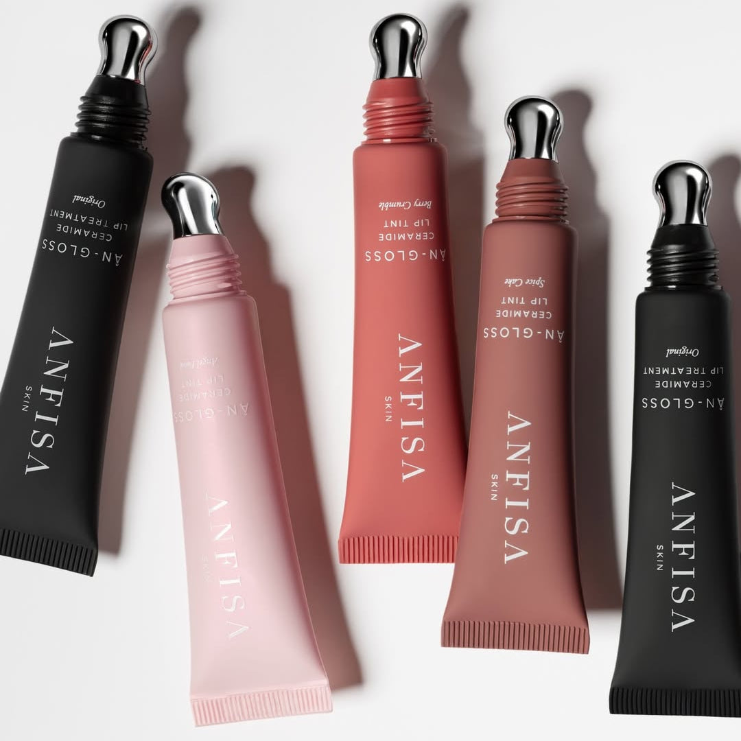 Anfisa gloss - 5 tubes down on white background