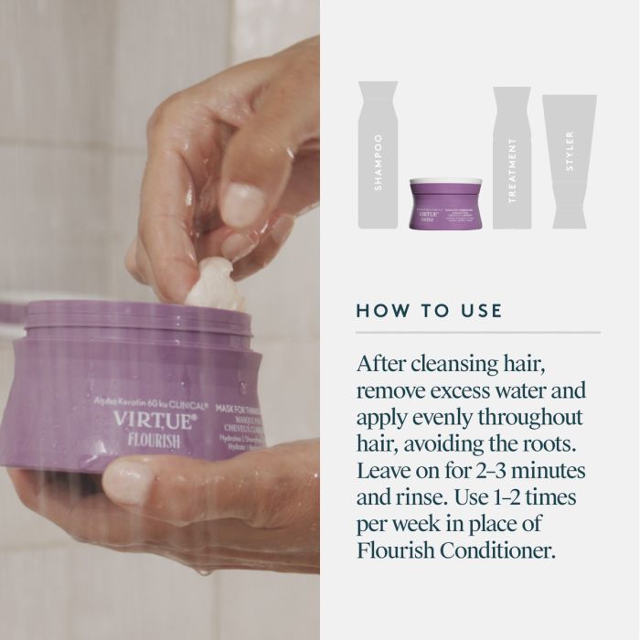 Purple hair product container with text on how to use it, held by a hand.