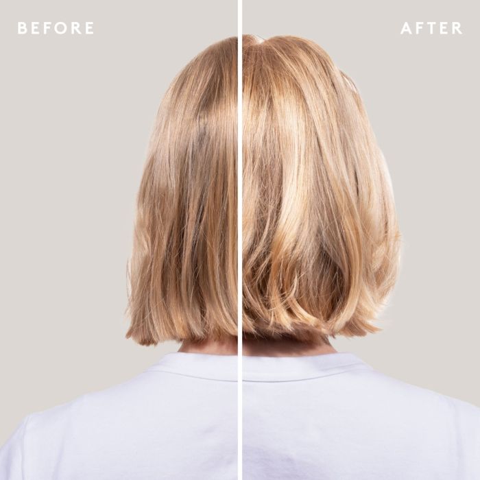 Before and after comparison of a haircut with a plain background