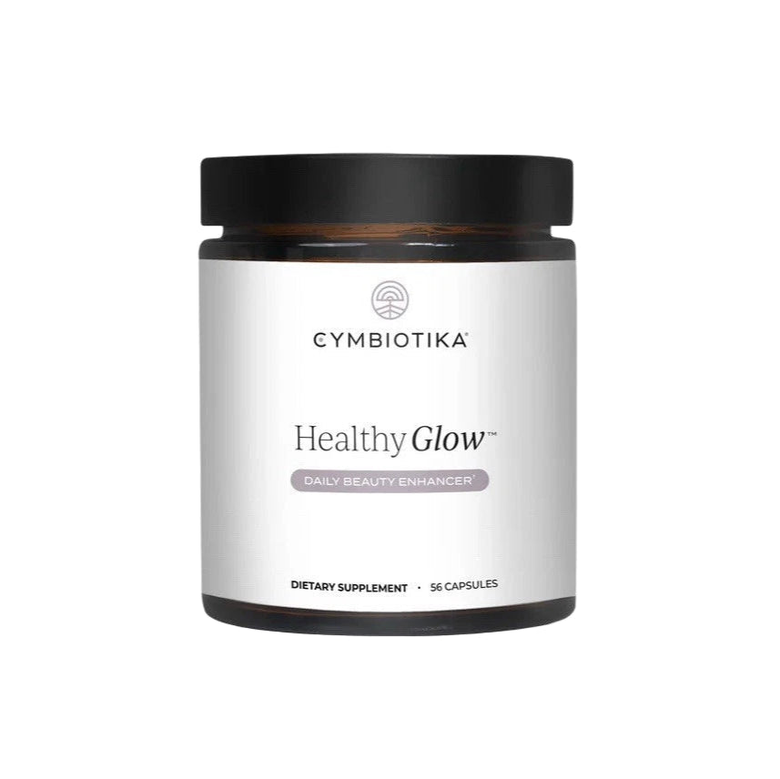 Cymbiotika Healthy Glow supplement container on a white background