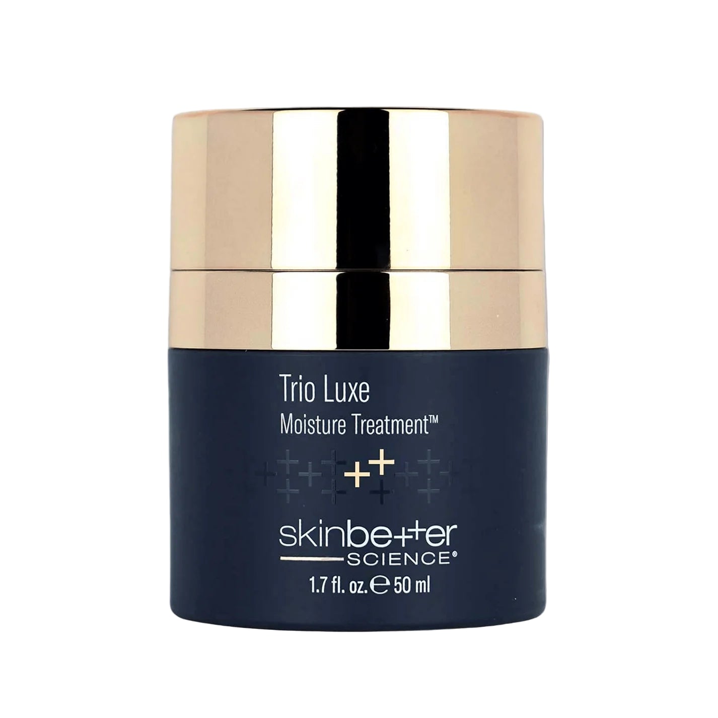 Skincare jar labeled 'Trio Luxe Moisture Treatment' by 'skinbetter science' on a white background