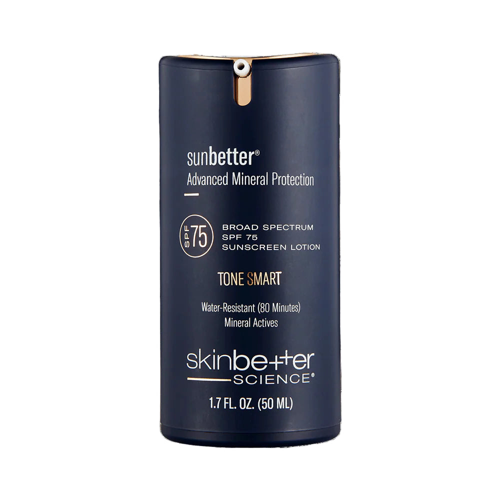 Sunscreen lotion bottle with 'sunbetter' branding on a white background